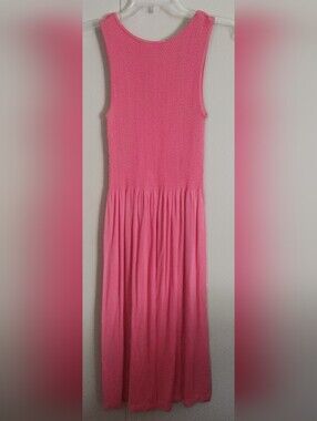 Elietian Sleeveless Pink Knit Womens tank midi dress w smocked bodice - Coral